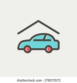 Car garage icon thin line for web and mobile, modern minimalistic flat design. Vector icon with dark grey outline and offset colour on light grey background.