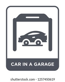 car in a garage icon vector on white background, car in a garage trendy filled icons from Mechanicons collection, car in a garage simple element illustration