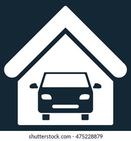 Car Garage icon. Vector style is flat iconic symbol, white color, dark blue background.