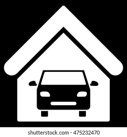 Car Garage icon. Vector style is flat iconic symbol, white color, black background.