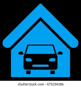 Car Garage icon. Vector style is flat iconic symbol, blue color, black background.