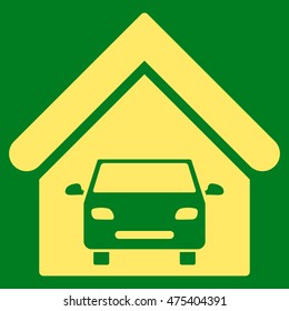 Car Garage icon. Vector style is flat iconic symbol, yellow color, green background.