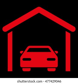 Car Garage icon. Vector style is flat iconic symbol, red color, black background.
