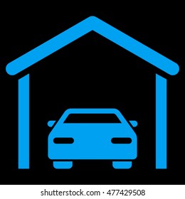 Car Garage icon. Vector style is flat iconic symbol, blue color, black background.