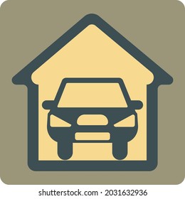 Car in a garage, illustration, vector, on a white background.