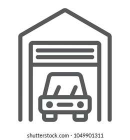 Car garage line icon, automobile and home, real estate sign vector graphics, a linear pattern on a white background, eps 10.
