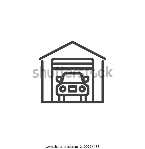 Car garage line icon.\
linear style sign for mobile concept and web design. Open garage\
with car outline vector icon. Symbol, logo illustration. Vector\
graphics