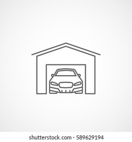 Car In Garage Line Icon On White Background