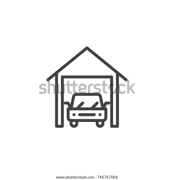 Car garage line icon, outline vector\
sign, linear style pictogram isolated on white. Indoor parking\
symbol, logo illustration. Editable\
stroke