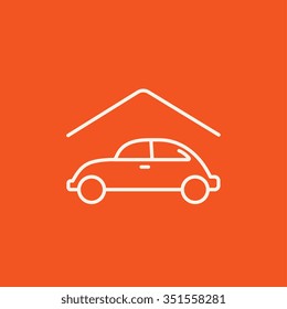 Car garage line icon for web, mobile and infographics. Vector white icon isolated on red background.