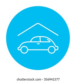 Icono de la línea de garaje para web, móvil e infografía. Icono de blanco vector en el círculo azul claro aislado en fondo blanco.