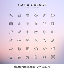 car and garage minimal line icons on gradient background