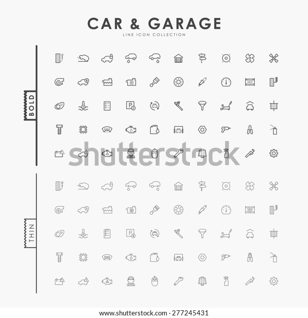 car and\
garage on bold and thin outline icons\
concept