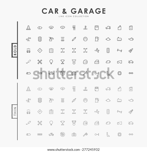 car and garage on bold and thin minimal outline\
icons concept