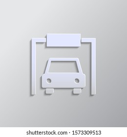 Car, garage paper style, vector icon. Grey color vector background