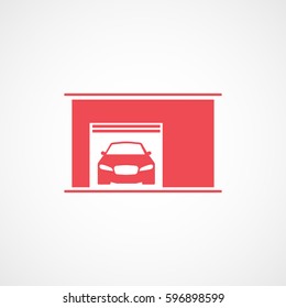 Car In Garage Red Flat Icon On White Background
