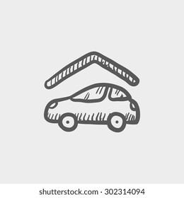 Car garage sketch icon for web and mobile. Hand drawn vector dark grey icon on light grey background.