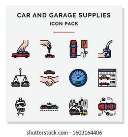 Car and garage supplies icons set vector illustration