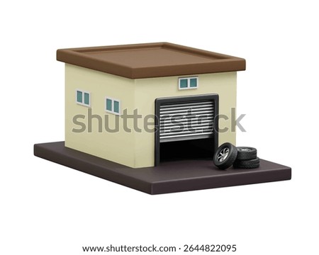Car garage with tire icon 3d illustration rendering