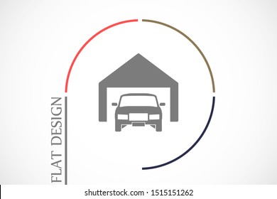Car garage vector icon. Car in garage icon. Car under the protection of a badge. auto home icon.Car 10 EPS and Lorem Ipsum. flat design icon.