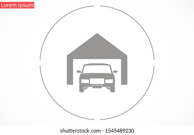 Car garage vector icon. Car in garage icon. Car under the protection of a badge. auto home icon.Car 10 EPS and Lorem Ipsum. flat design icon.