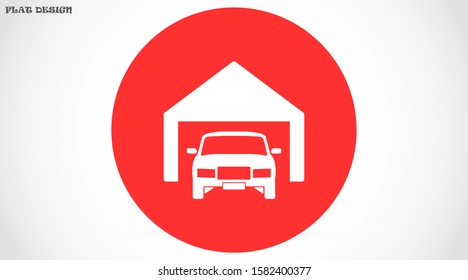 Car garage vector icon. Car in garage icon. Car under the protection of a garage. Auto at home icon.Car 10 EPS flat design icon.