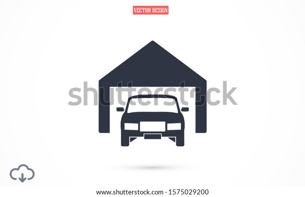 Car garage vector icon. Car in garage icon. Car\
under the protection of a badge. auto home icon.Car 10 EPS and\
Lorem Ipsum. flat design\
icon.