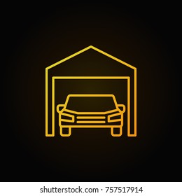 Car in garage yellow icon - vector outline sign or logo element on dark background