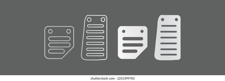 Car gas and brake pedal UI vector icons. Car pedal icons are designed in filled, outline, line, and stroke styles. Vector illustration can be used for web, mobile, UI car games