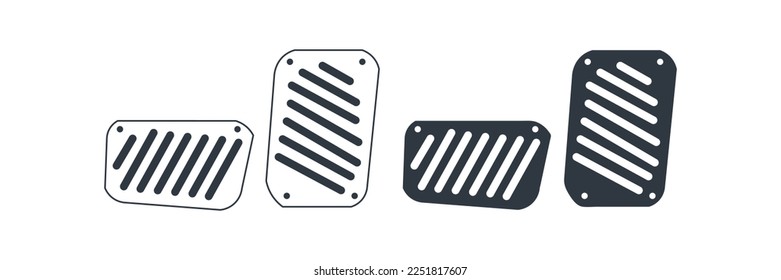 Car gas and brake pedal UI vector icons. Car pedal icons are designed in filled, outline, line, and stroke styles. Vector illustration can be used for web, mobile, UI car games