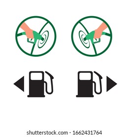 Car gas cap side, petrol cap hole instrument symbol, icon set in flat illustration editable vector isolated in white background