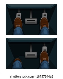 Car Gas Pedal Comparison In Automatic And Manual Transmission Symbol Concept Illustration In Cartoon Vector