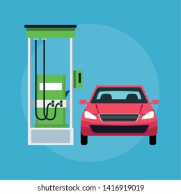 car in a gas station cin round icon icon cartoon vector illustration graphic design