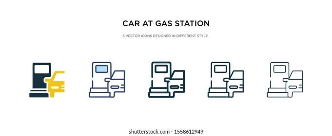 car at gas station icon in different style vector illustration. two colored and black car at gas station vector icons designed in filled, outline, line and stroke style can be used for web, mobile,