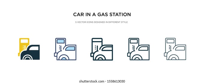 car in a gas station icon in different style vector illustration. two colored and black car in a gas station vector icons designed filled, outline, line and stroke style can be used for web, mobile,