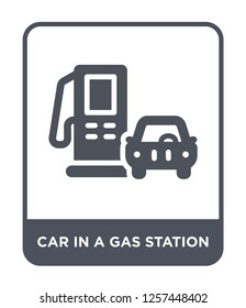car in a gas station icon vector on white background, car in a gas station trendy filled icons from Mechanicons collection, car in a gas station simple element illustration