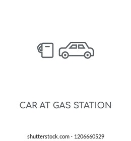 Car at Gas Station linear icon. Car at Gas Station concept stroke symbol design. Thin graphic elements vector illustration, outline pattern on a white background, eps 10.