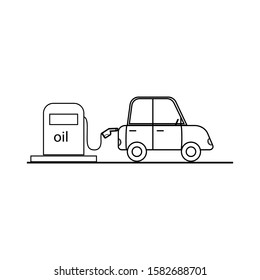 The car at the gas station. Vector flat illustration.
