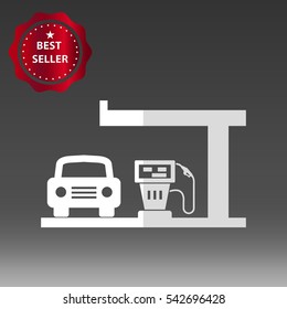 Car at the Gas Station Vector Icon Illustration