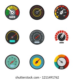 Car gauge icon set. Flat set of 9 car gauge vector icons for web design