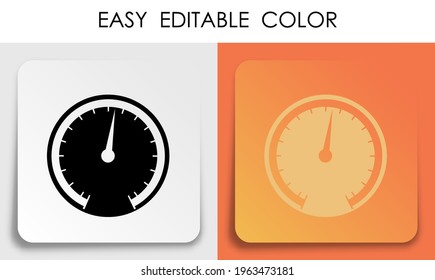 Car gauges, speedometer icon on paper square sticker with shadow. Maintenance of technical condition of car. Mobile app button. Vector