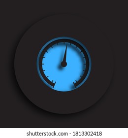 Automessgeräte, Tachometer. Modernes Dashboard-Element für Autos. Trendvektorgrafik im Neomorphismus-Stil auf dunklem Hintergrund