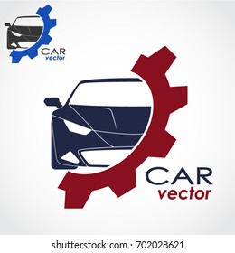 car with gear color logo