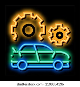 Car Gear Detail neon light sign vector. Glowing bright icon Car Gear Detail sign. transparent symbol illustration