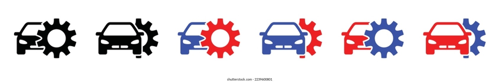 Car and gear icon vector. Car setting or car repair icon set. Four-wheel vehicle icon set for apps and websites, symbol illustration
