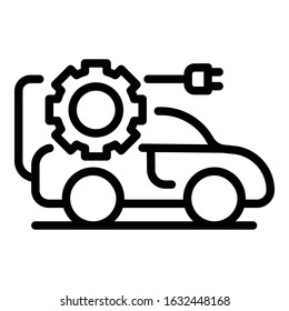 Car with gear and plug icon. Outline car with gear and plug vector icon for web design isolated on white background