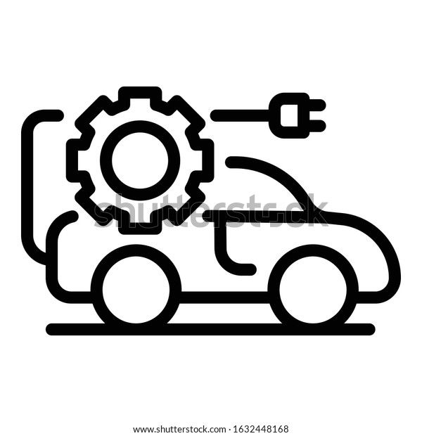 Car with gear\
and plug icon. Outline car with gear and plug vector icon for web\
design isolated on white\
background