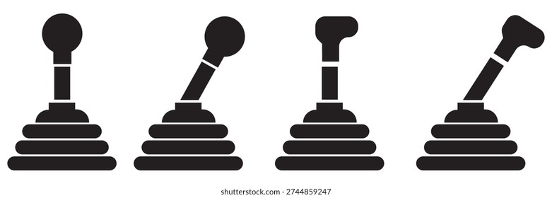 Car Gear Shift Lever Icon Set Vector – Manual Transmission Shifter Silhouettes, Automotive Outline Symbols Collection Isolated on White Background