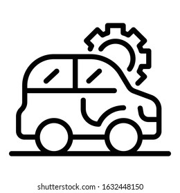 Car and gear side view icon. Outline car and gear side view vector icon for web design isolated on white background