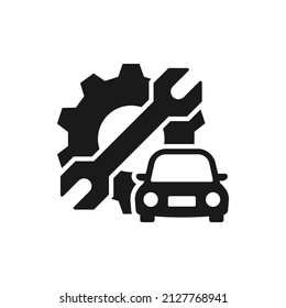 Car with gear and wrench, mechanic, automotive repair icon flat style isolated on white background. Vector illustration